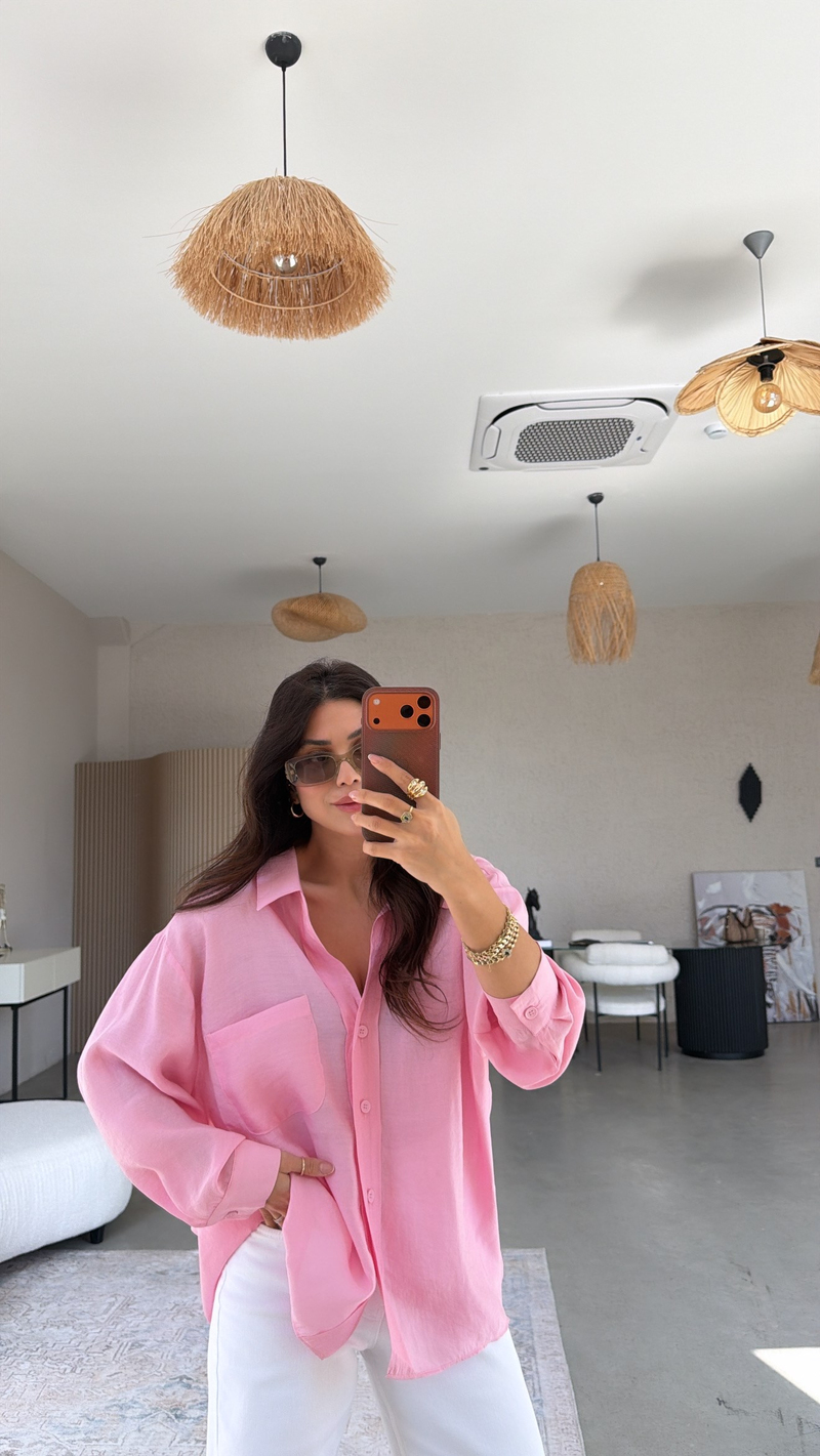 Şeker Pembe İpek Dökümlü Gömlek