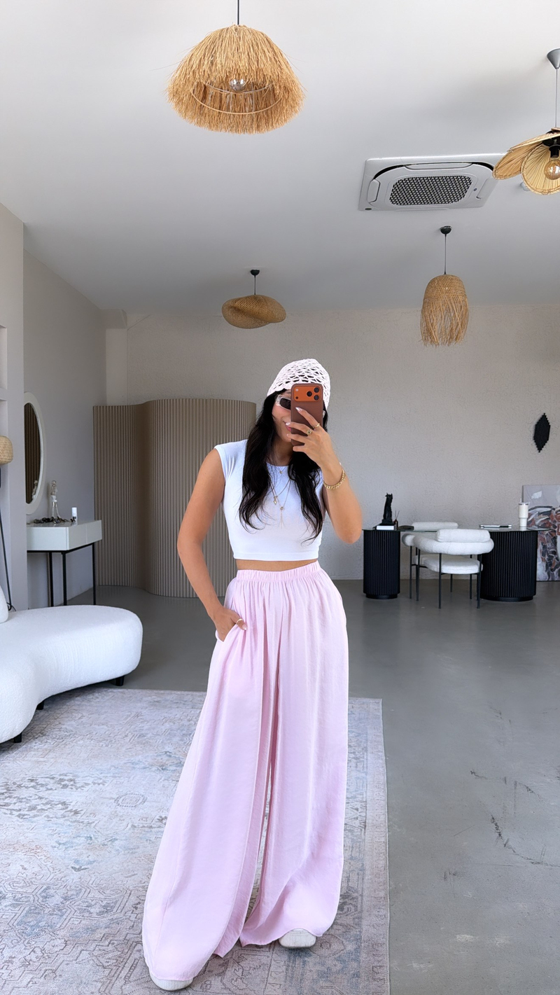 Şeker Pembe Ultra Wide Leg Tensel Pantolon