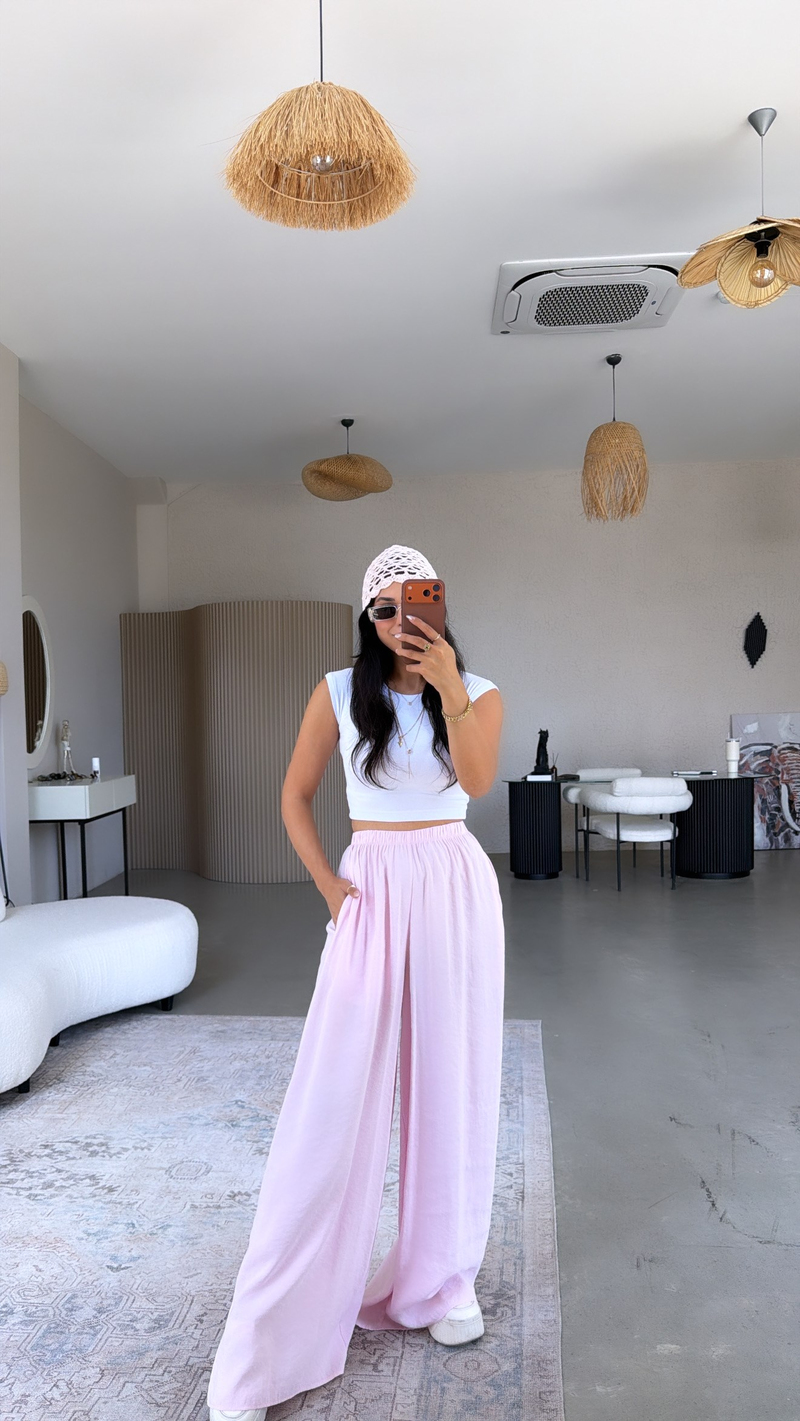 Şeker Pembe Ultra Wide Leg Tensel Pantolon