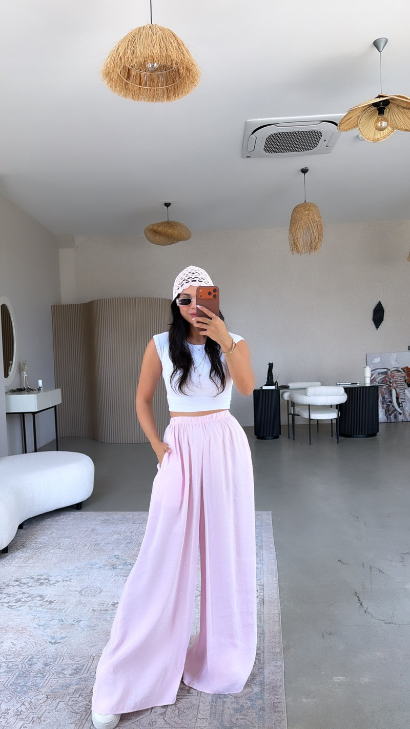 Şeker Pembe Ultra Wide Leg Tensel Pantolon