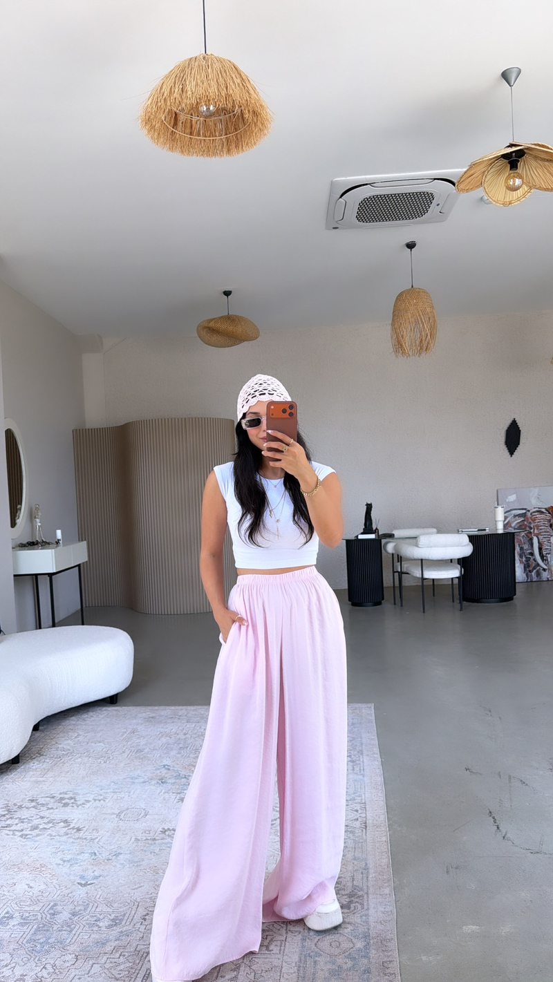 Şeker Pembe Ultra Wide Leg Tensel Pantolon