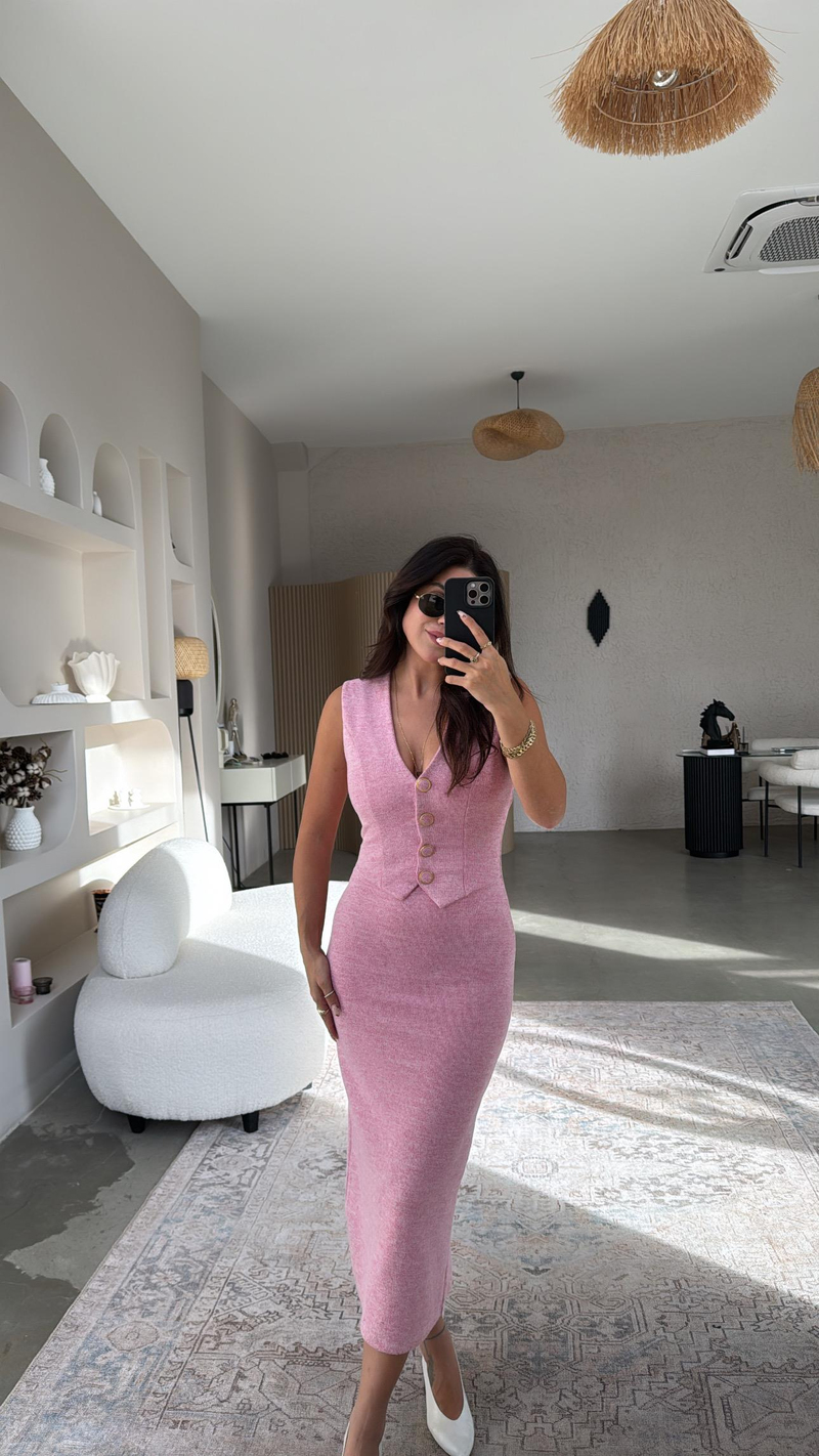 Şeker Pembesi Zr Model Triko Yelek Elbise