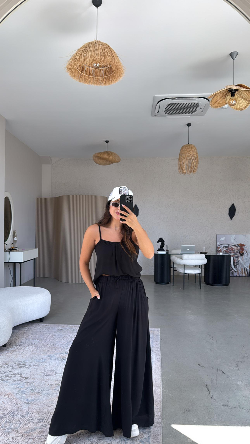 Siyah Askılı Bluz Salaş Pantolon Takım