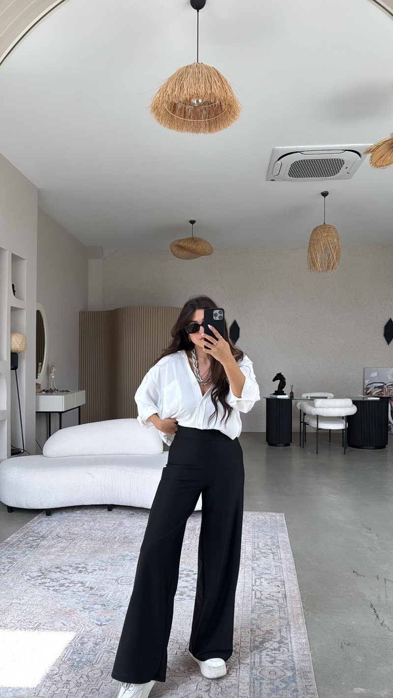 Siyah Beli Korsajlı Kumaş Pantolon