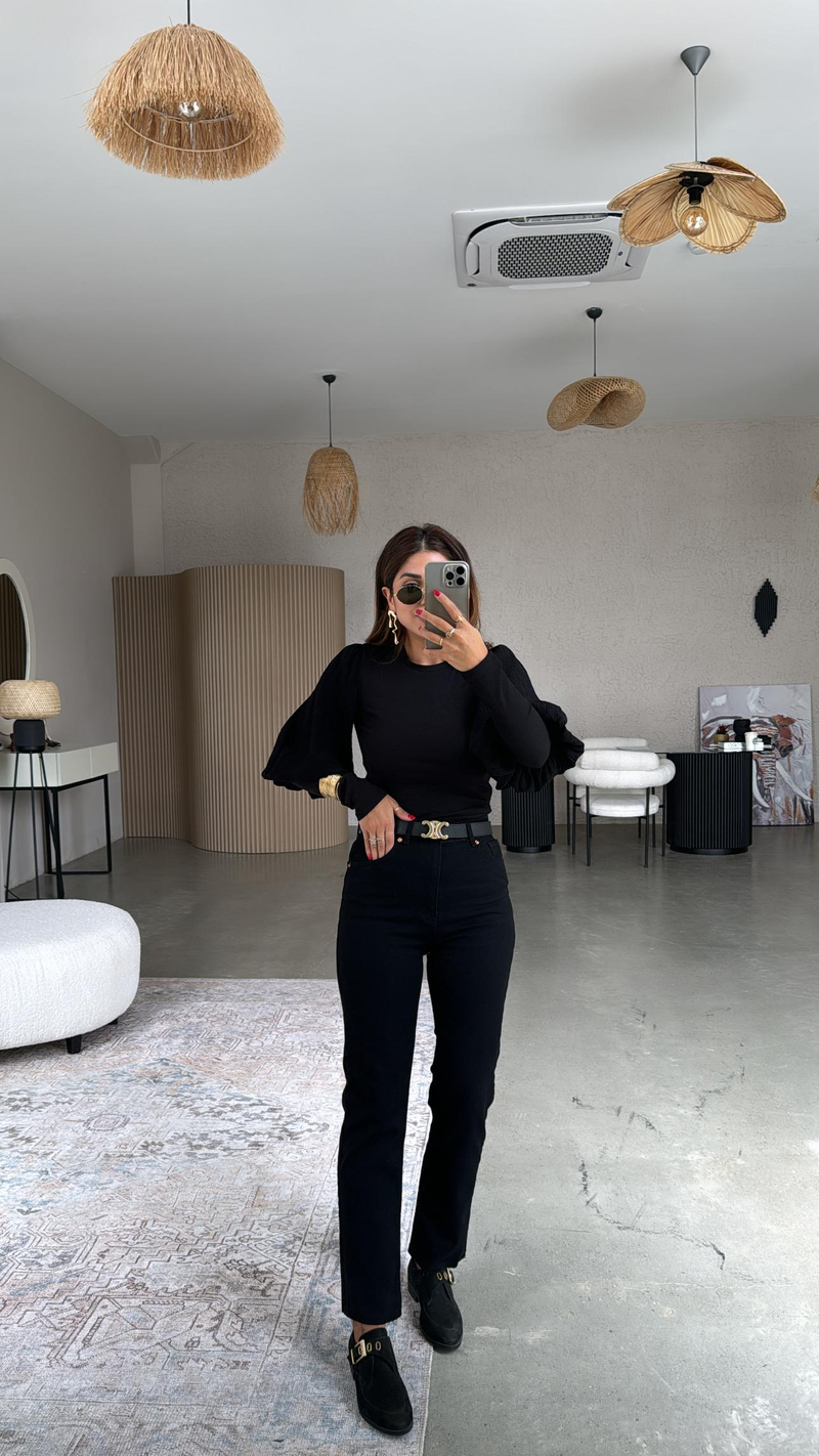 Siyah Boyfit Paça Kesik ZR Jean