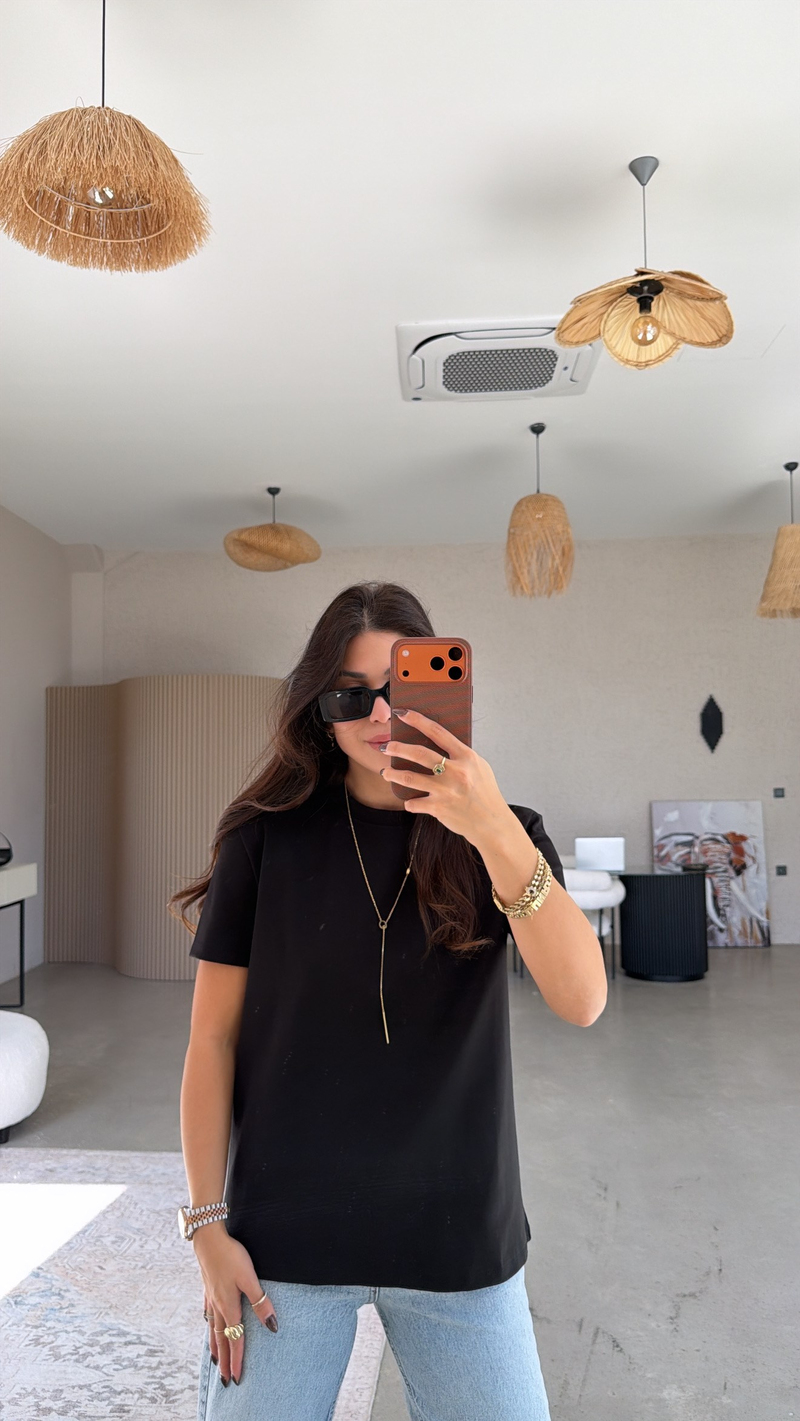 Siyah BT Yüzde Yüz Tok Pamuk Doku Bisiklet Yaka Tshirt