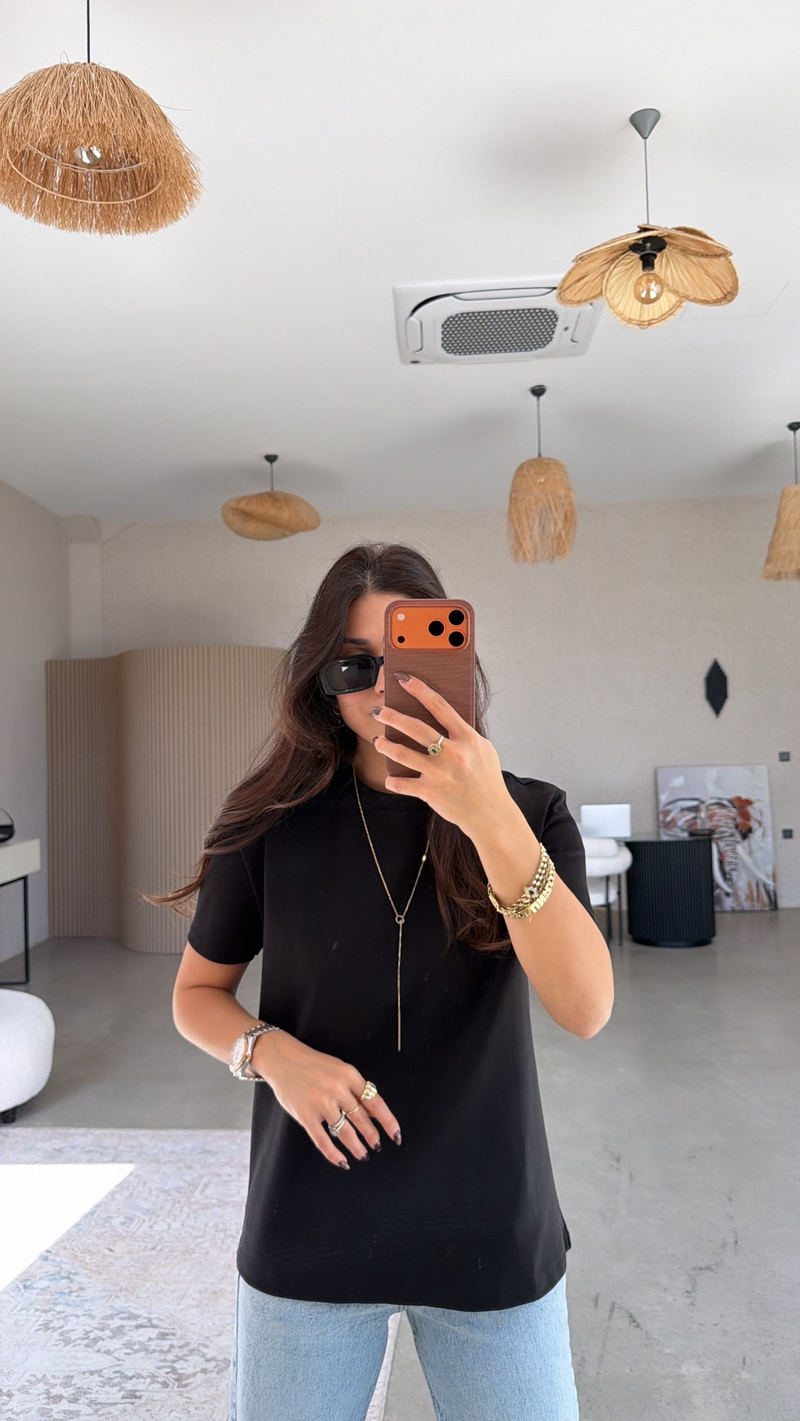 Siyah BT Yüzde Yüz Tok Pamuk Doku Bisiklet Yaka Tshirt
