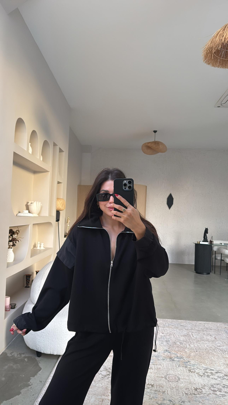 Siyah Ceketli Paraşüt Kumaşlı Twst Model Takım