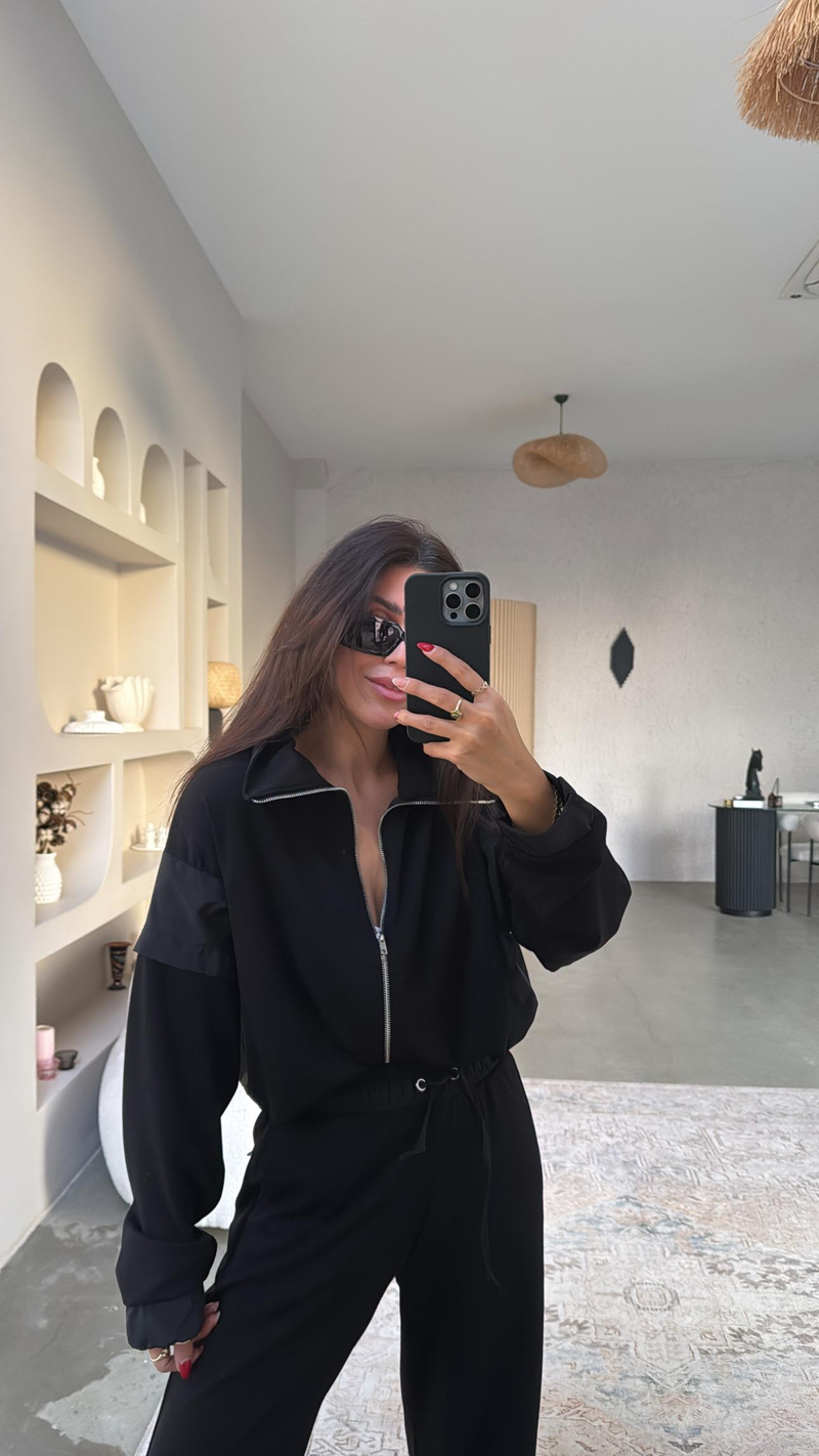 Siyah Ceketli Paraşüt Kumaşlı Twst Model Takım
