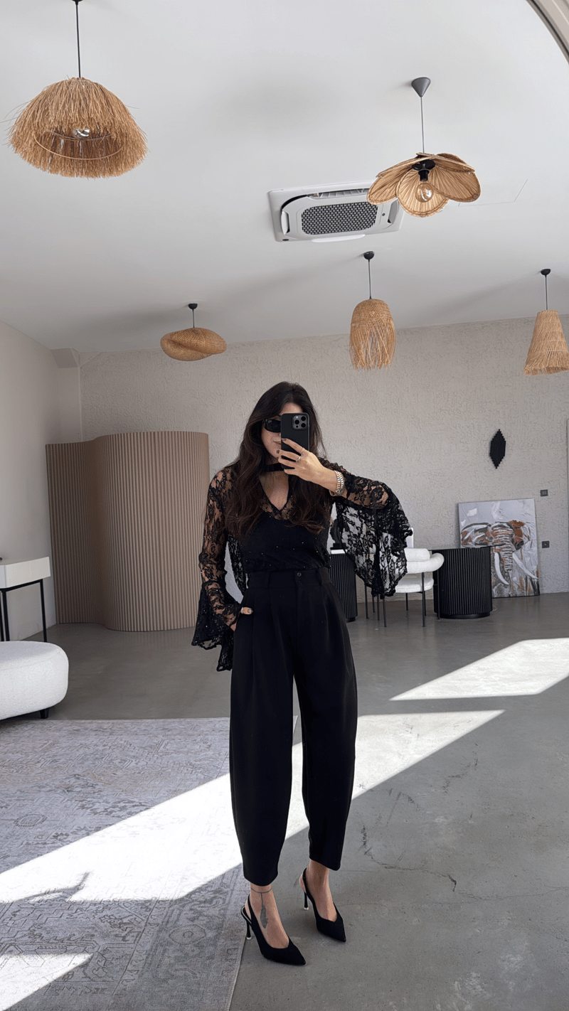 Siyah Çift Düğme Premium Kalıp Kumaş Pantolon