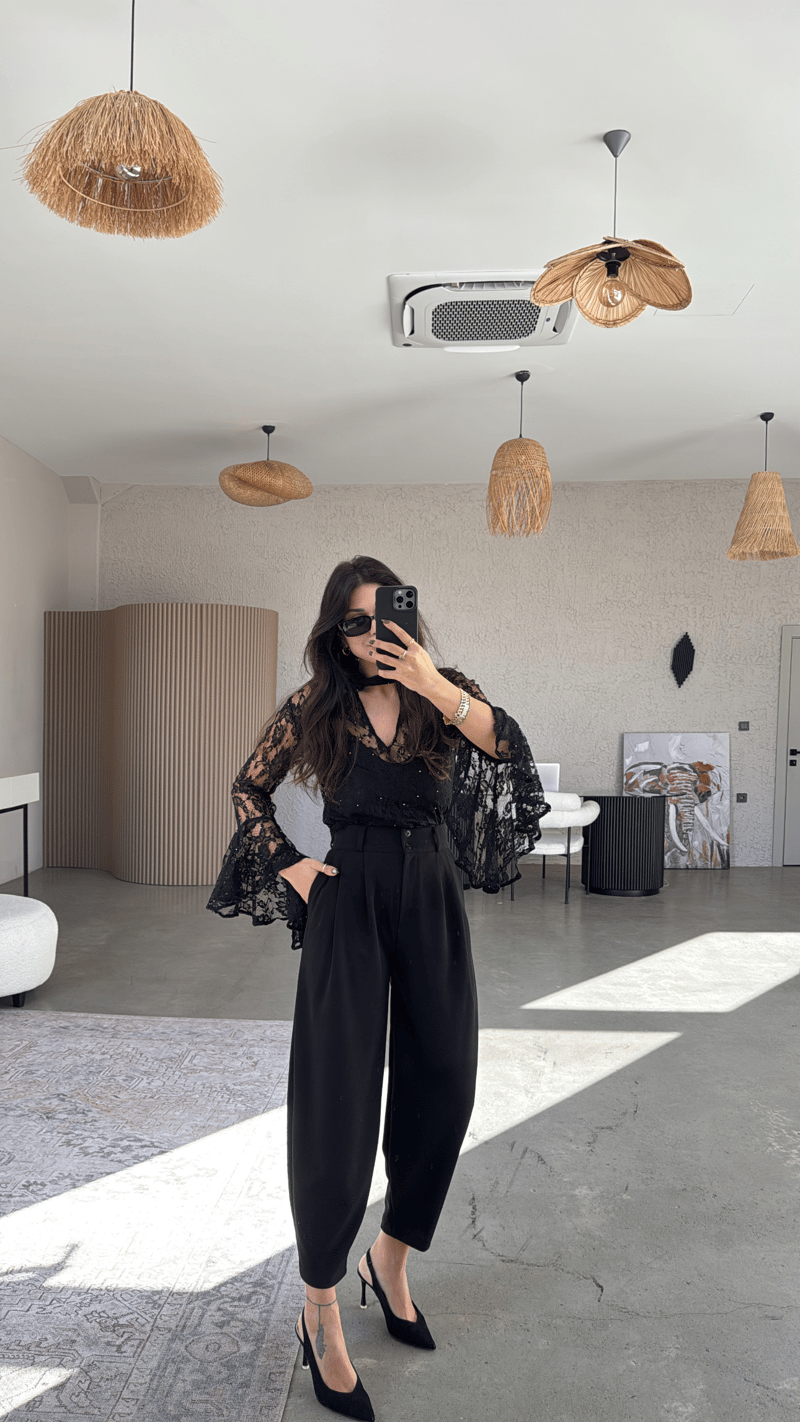 Siyah Çift Düğme Premium Kalıp Kumaş Pantolon