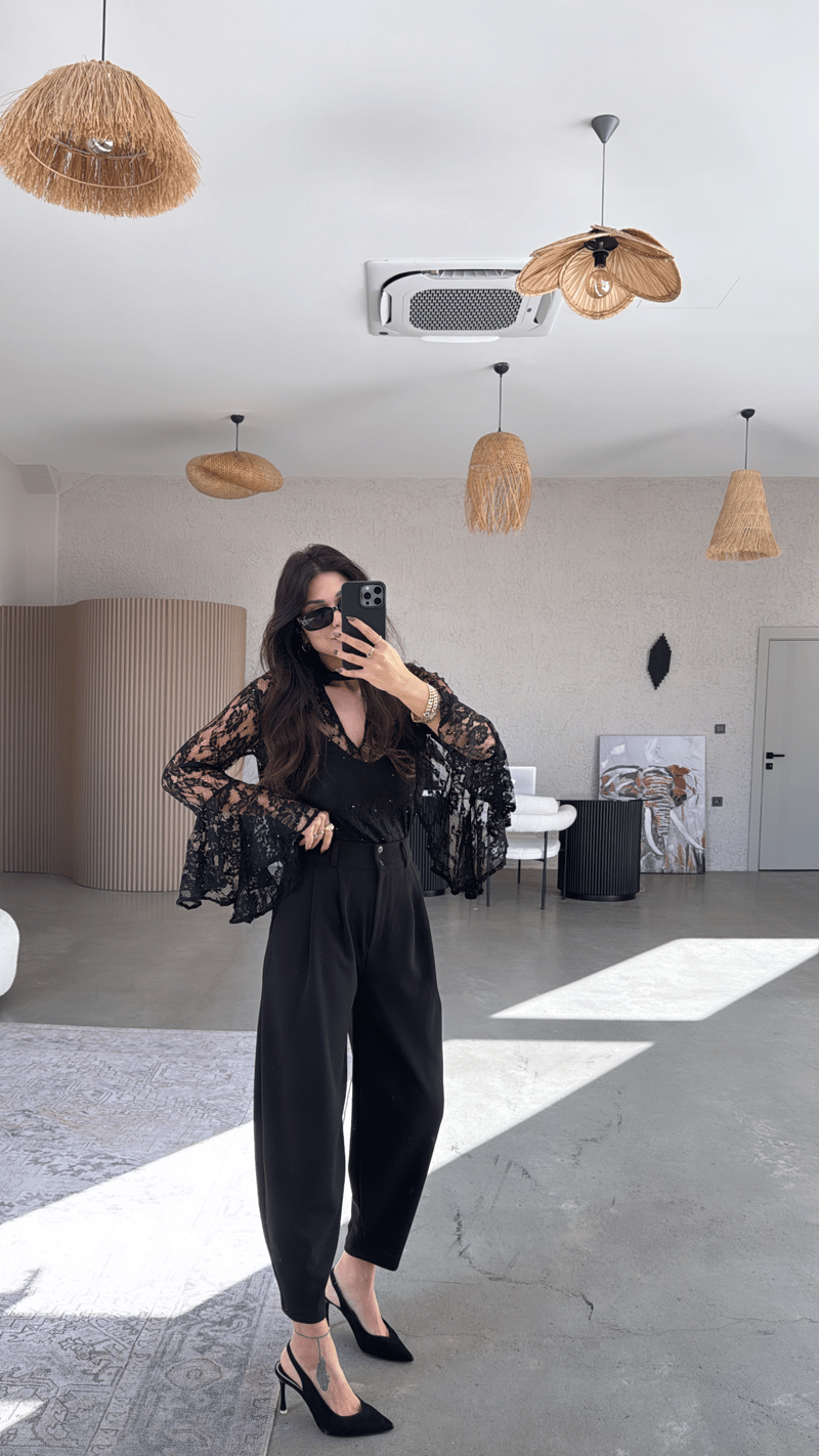 Siyah Çift Düğme Premium Kalıp Kumaş Pantolon