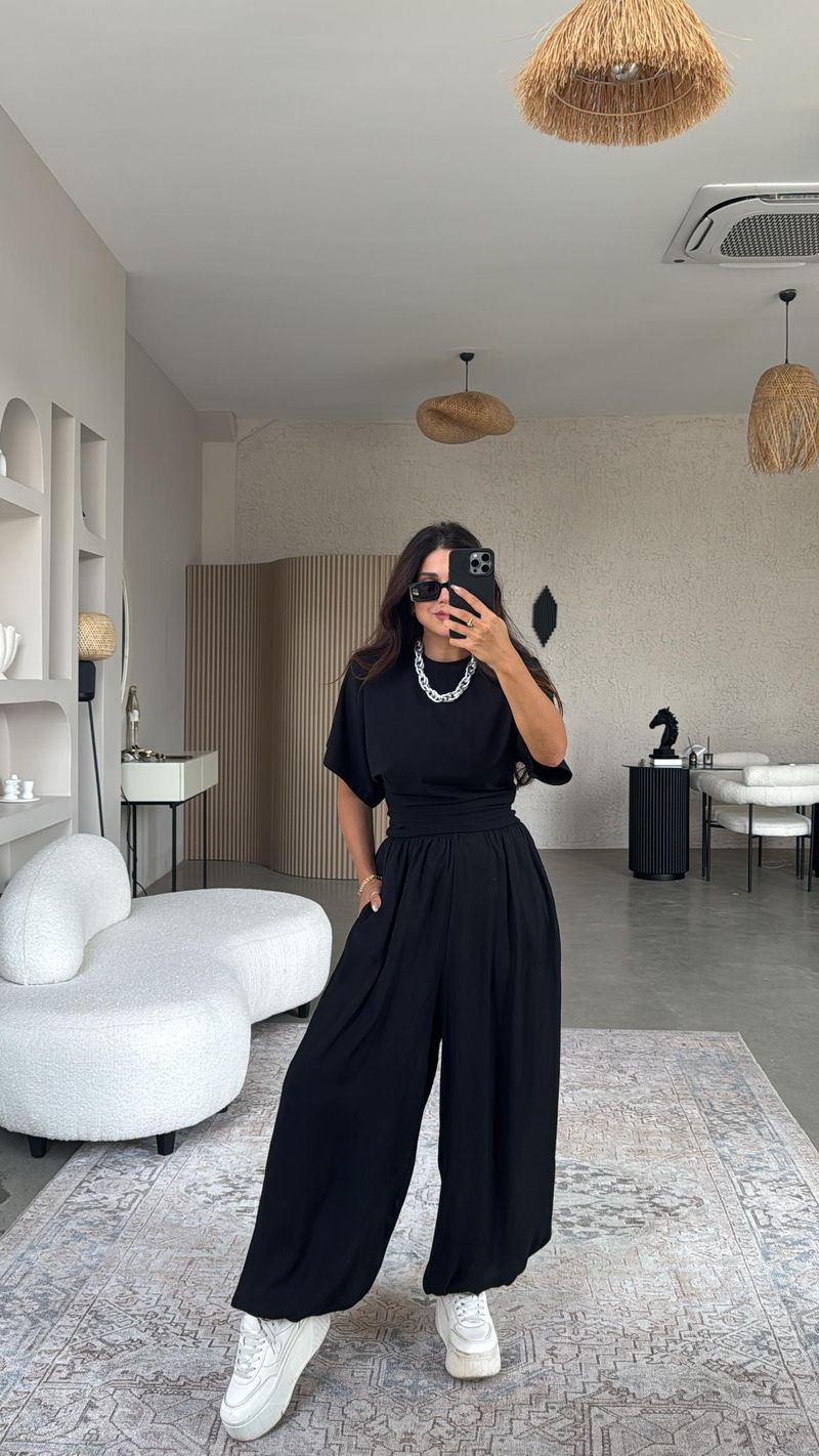 Siyah Çift Kat Premium Şalvar Pantolon