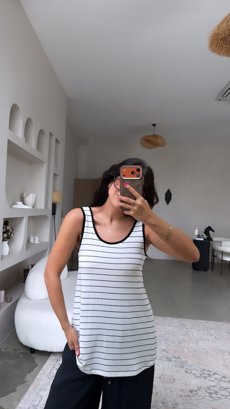 Siyah Çizgili Oval Bitişli Salaş Atlet