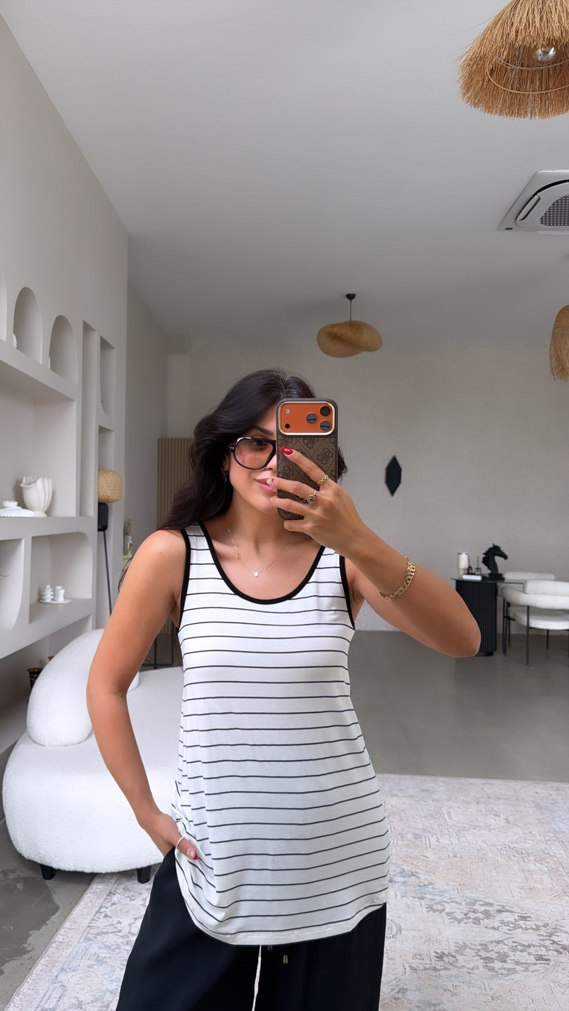 Siyah Çizgili Oval Bitişli Salaş Atlet