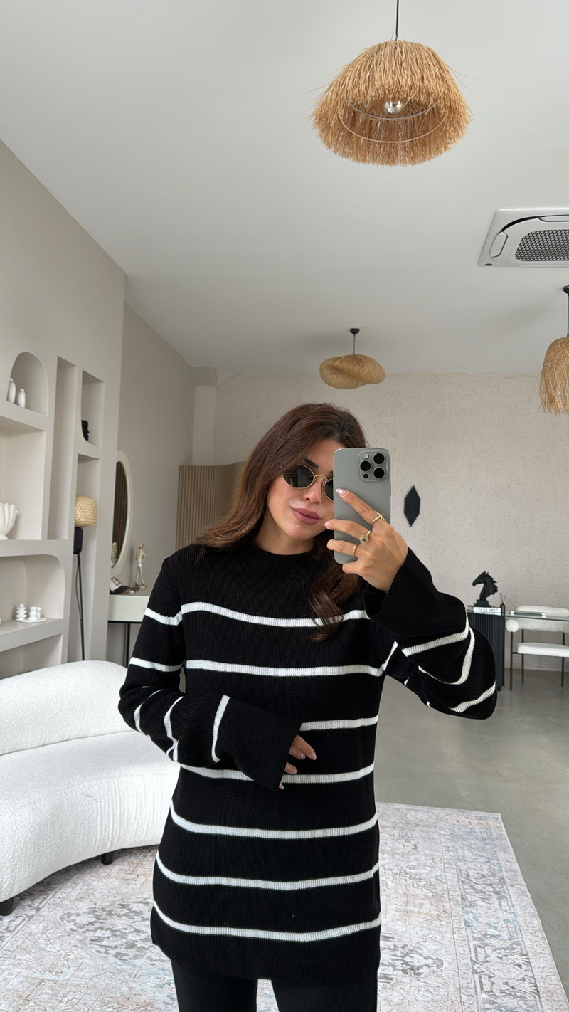Siyah Çizgili Triko Tunik