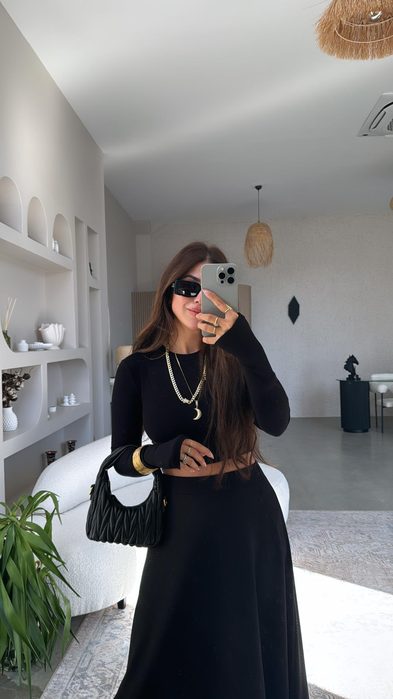 Siyah Crop Parmak Geçme İthal Body