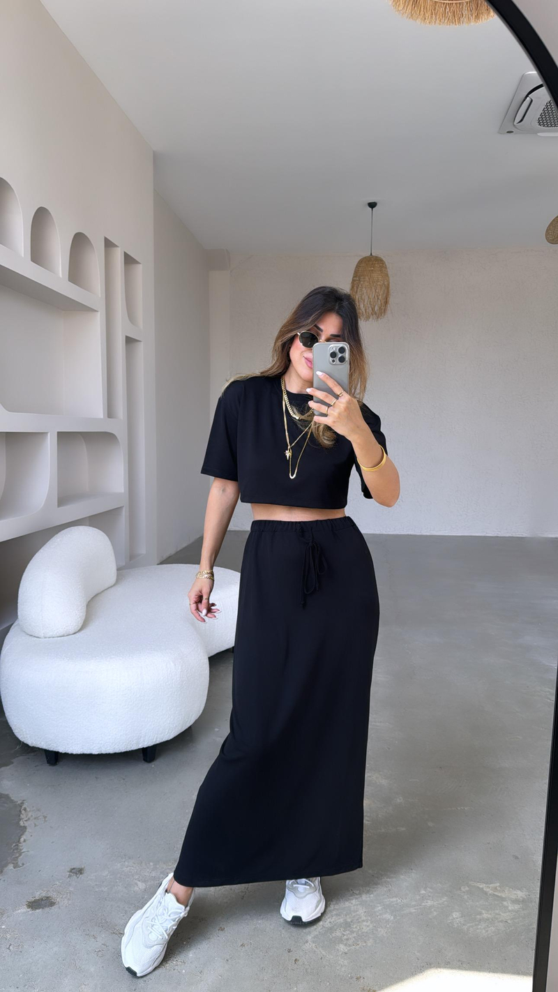 Siyah Crop Tshirt Etek Takım
