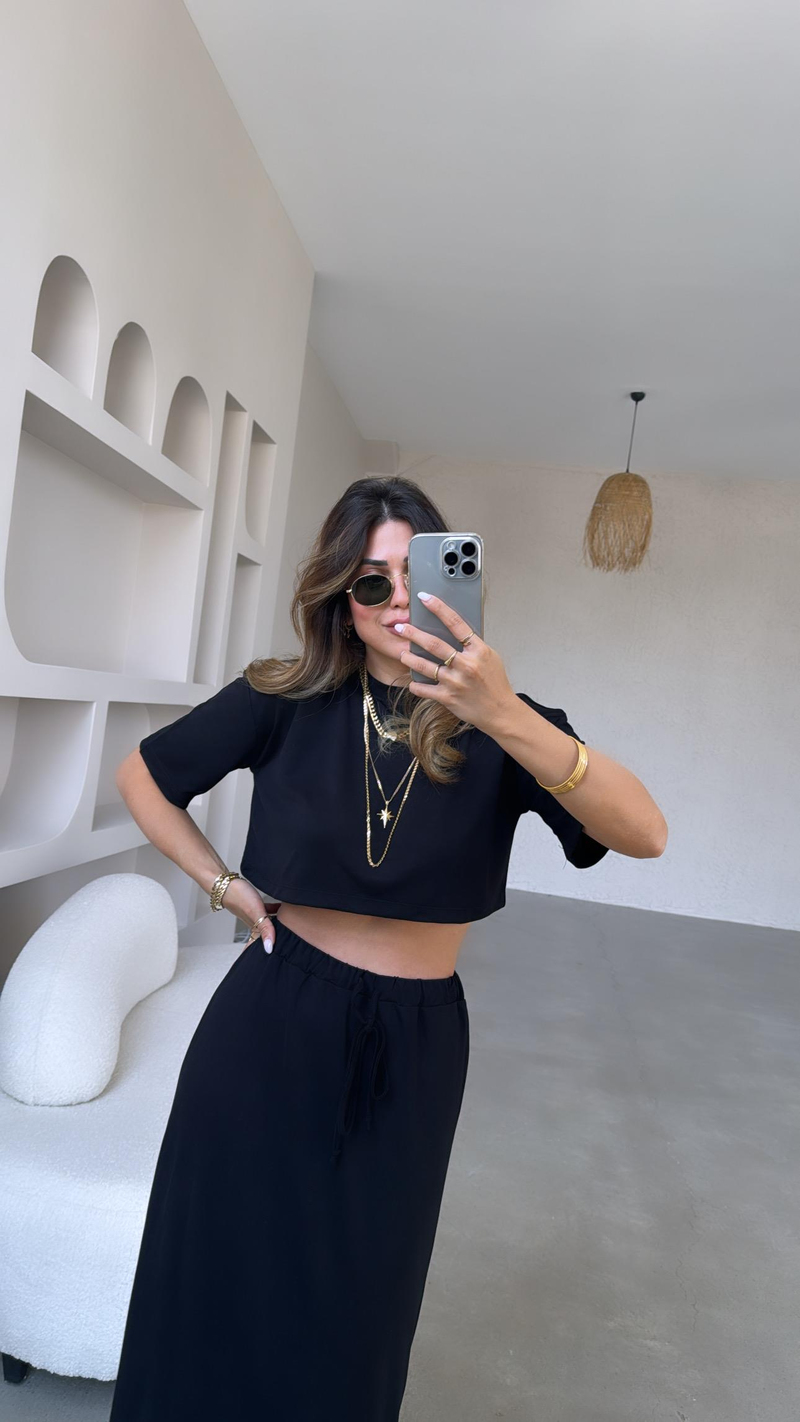 Siyah Crop Tshirt Etek Takım