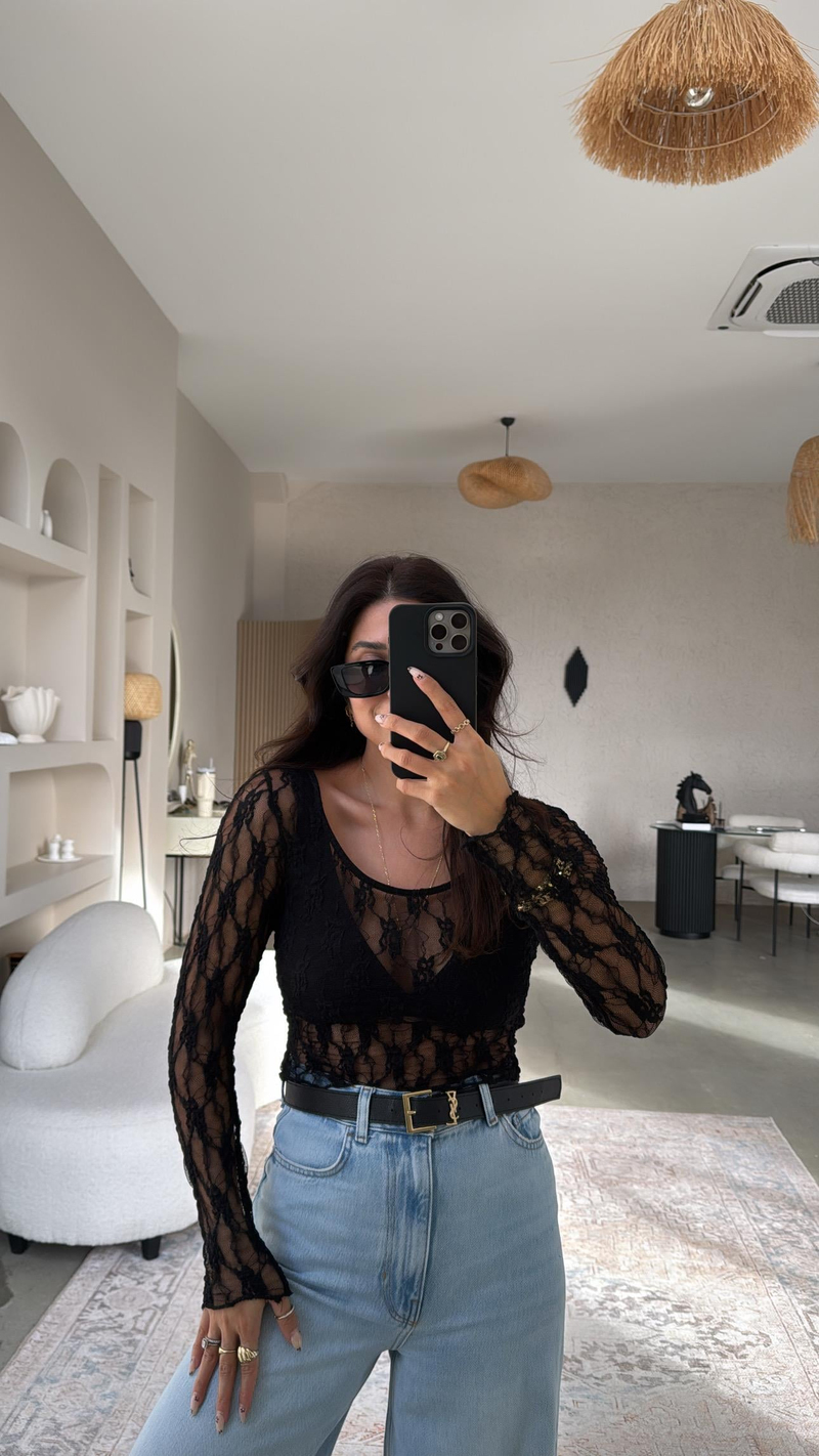 Siyah Dantel Bluz