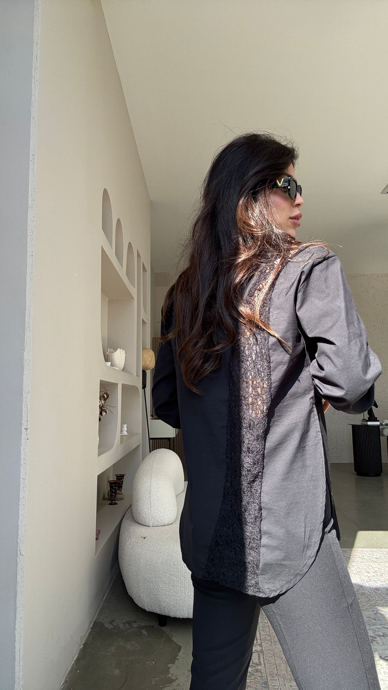 Siyah Dantel Detaylı Poplin Premium Gömlek