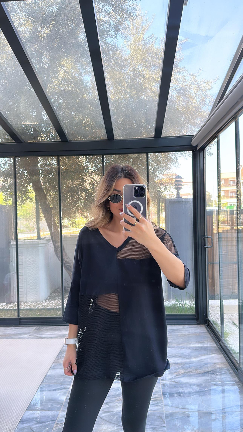 Siyah Fileli Tshirt