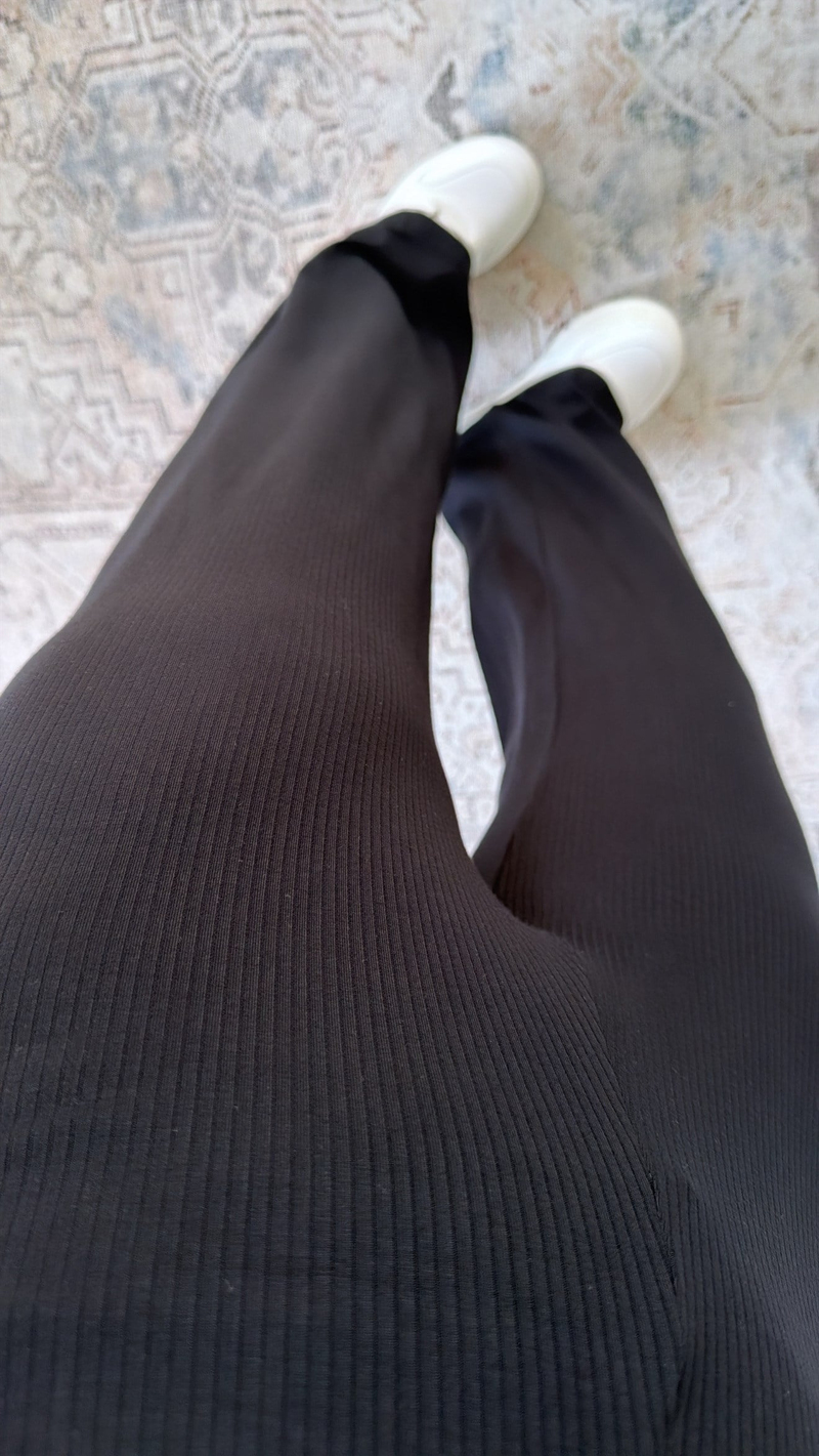 Siyah Fitilli Pamuklu Rahat Pantolon