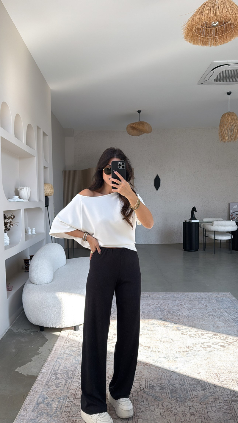 Siyah Fitilli Tiril Pantolon