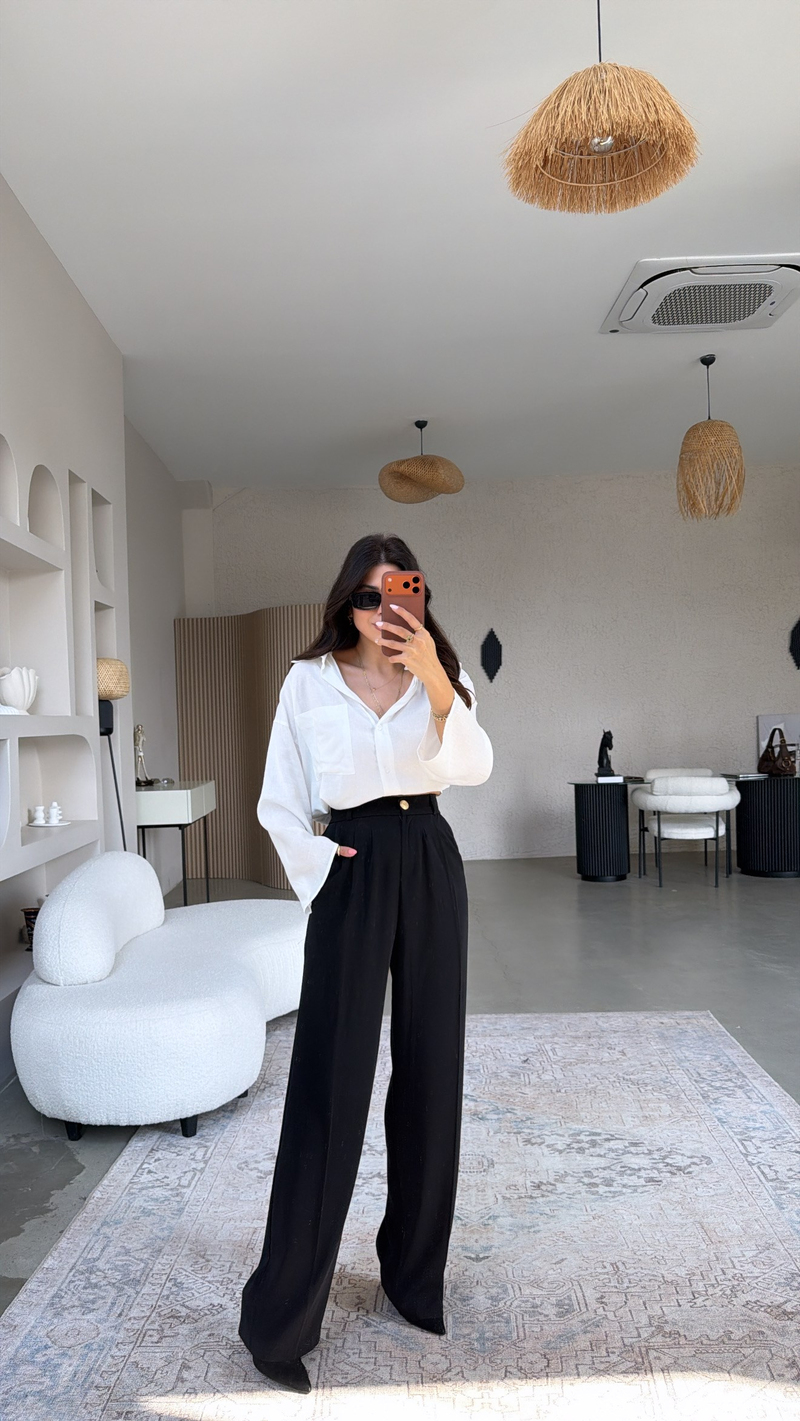 Siyah Gold Düğmeli Premium Pantolon