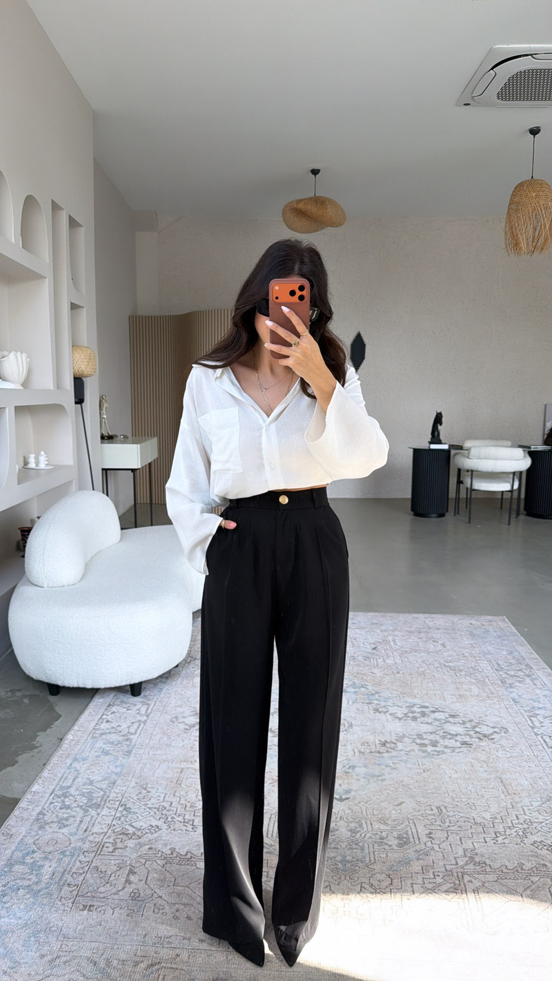 Siyah Gold Düğmeli Premium Pantolon