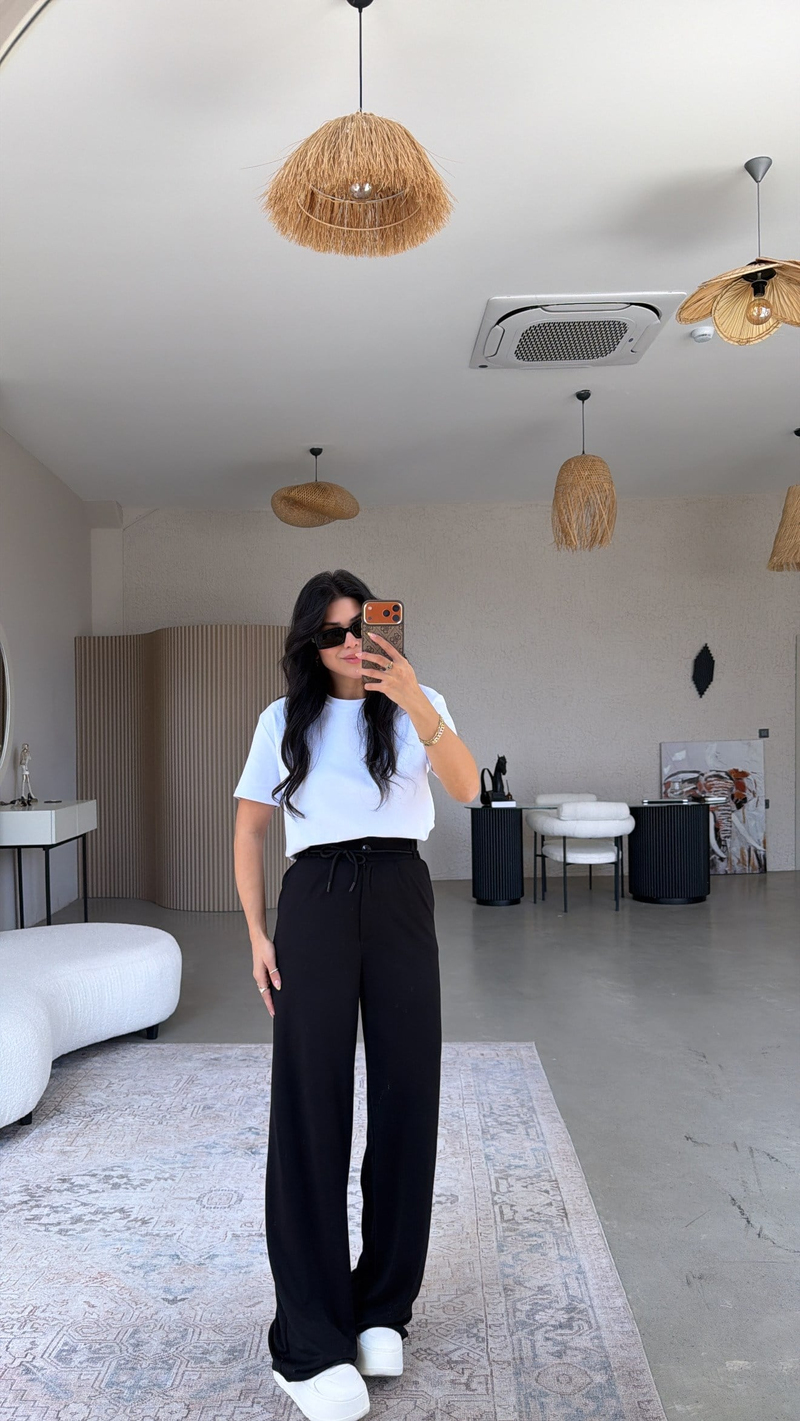 Siyah İpli Modal Pantolon