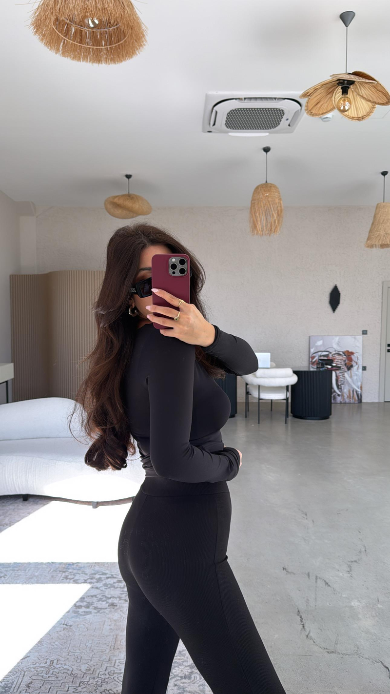 Siyah İspanyol Fit Gösteren Fitilli Tayt