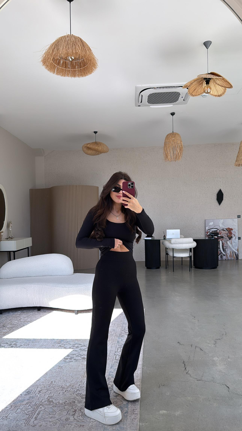 Siyah İspanyol Fit Gösteren Fitilli Tayt