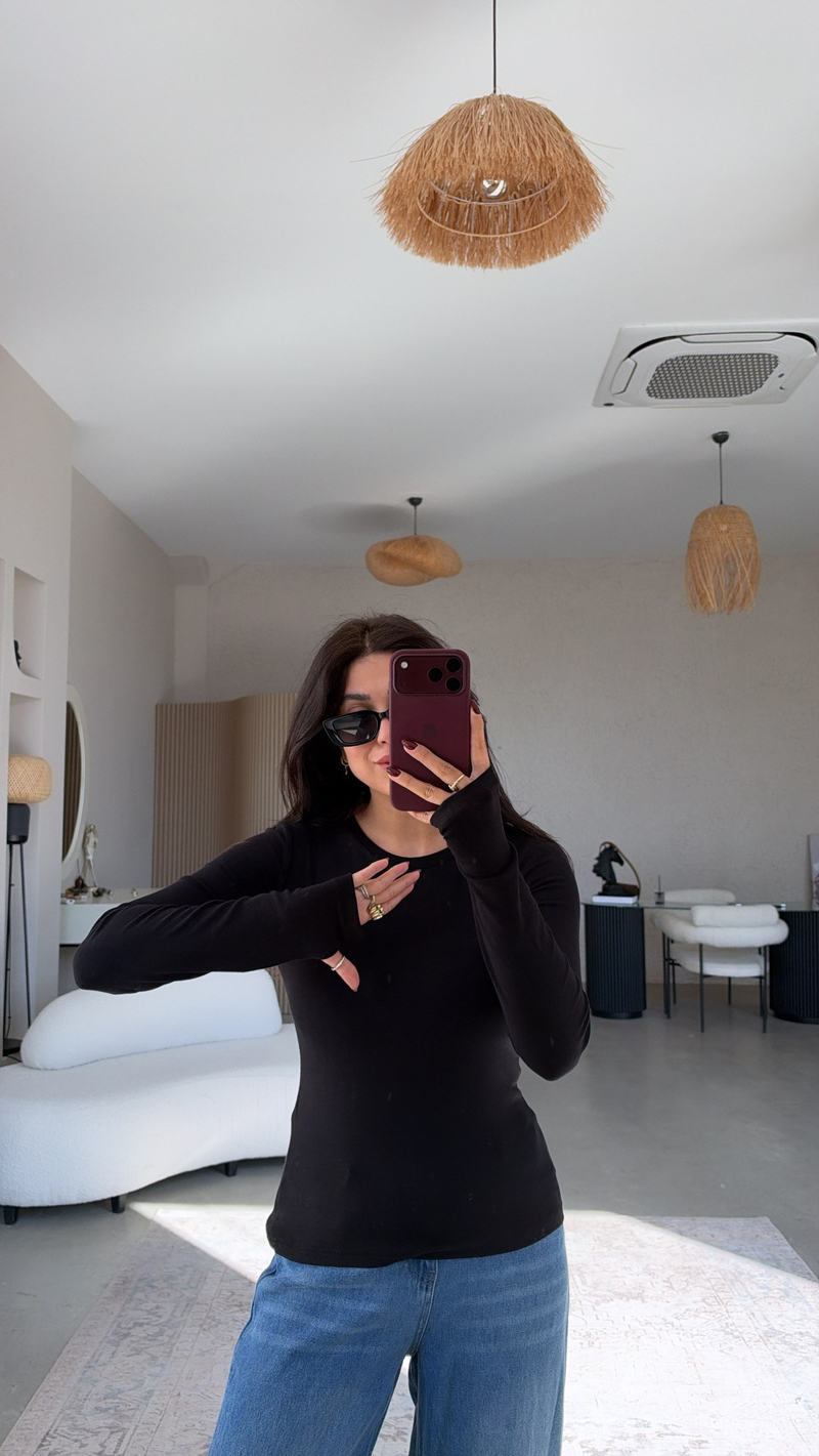 Siyah İthal Kumaş Parmak Geçme Body