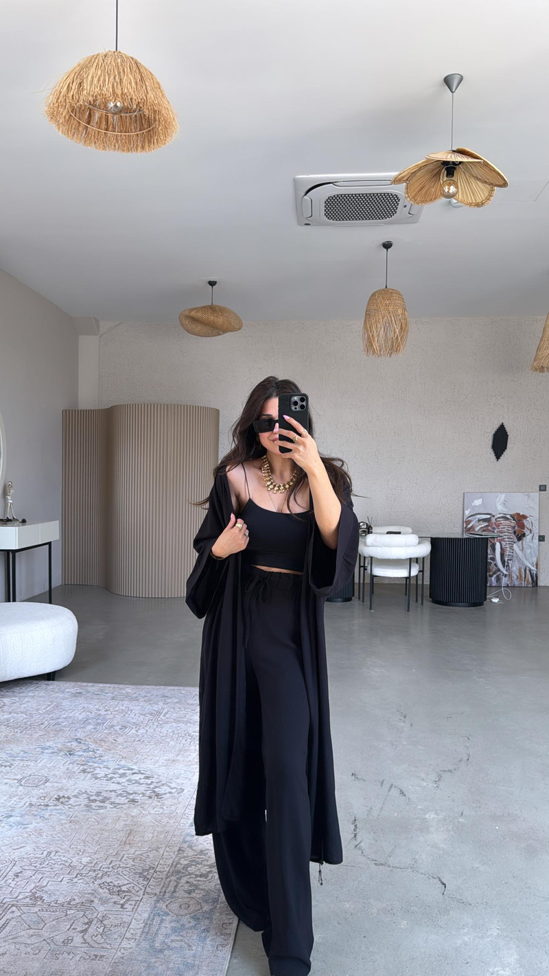 Siyah Juna Kimono Pantolon Takım