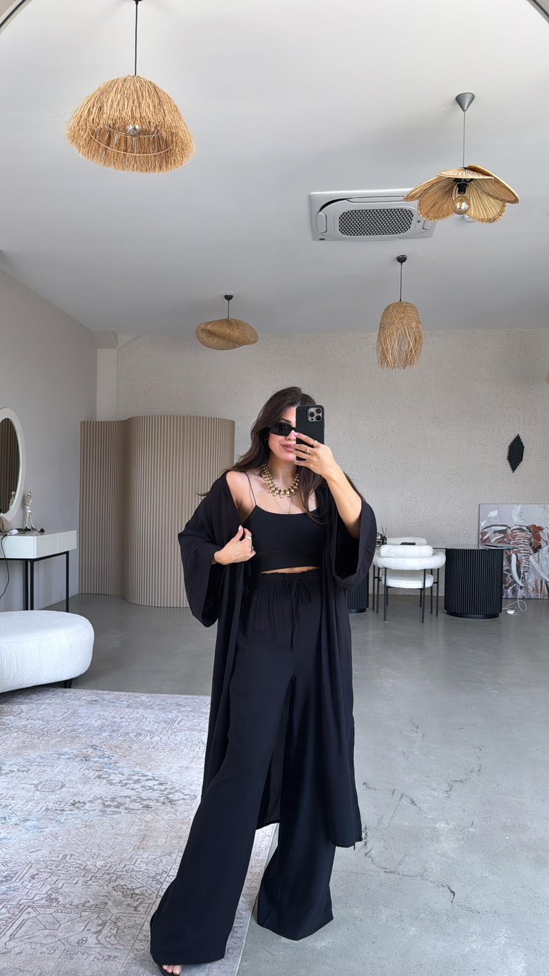Siyah Juna Kimono Pantolon Takım