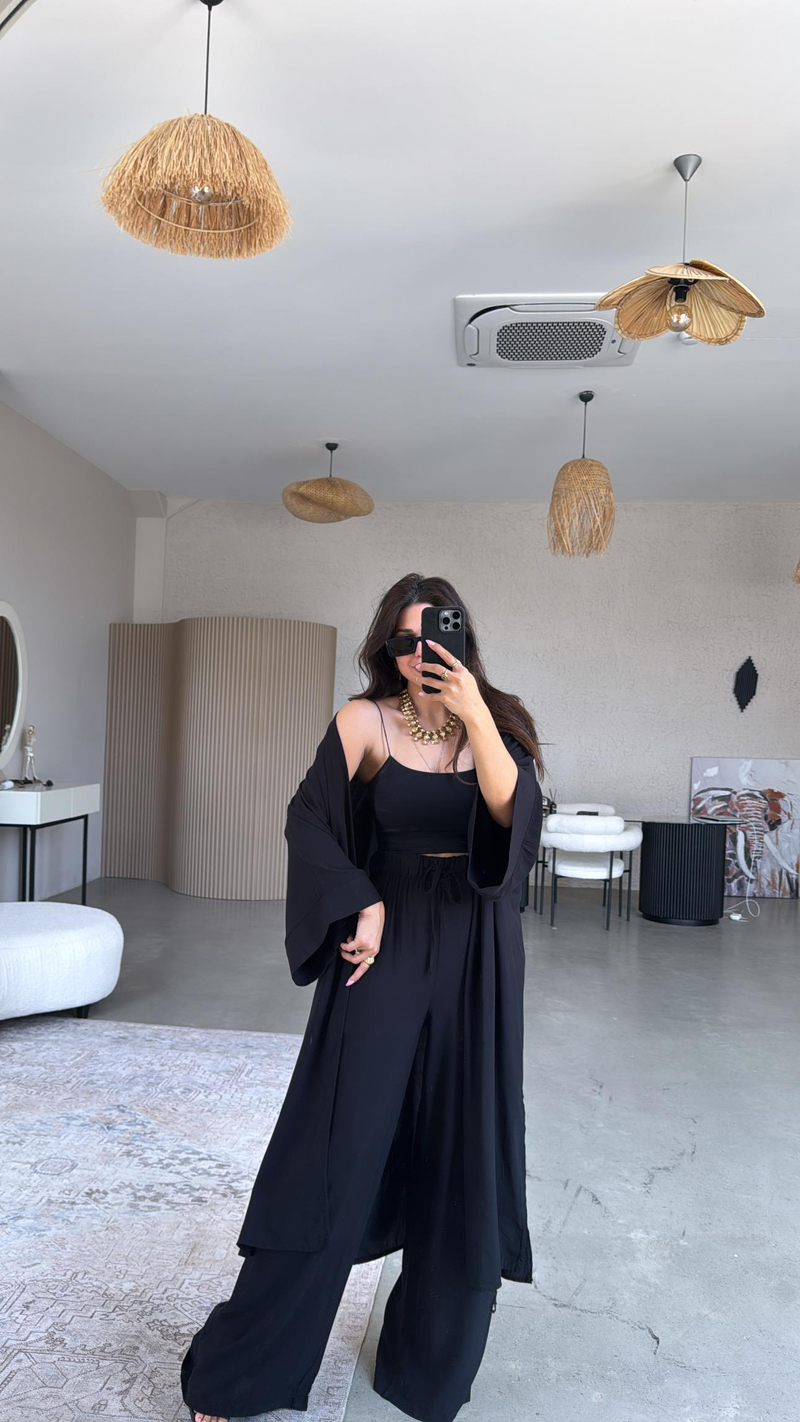 Siyah Juna Kimono Pantolon Takım