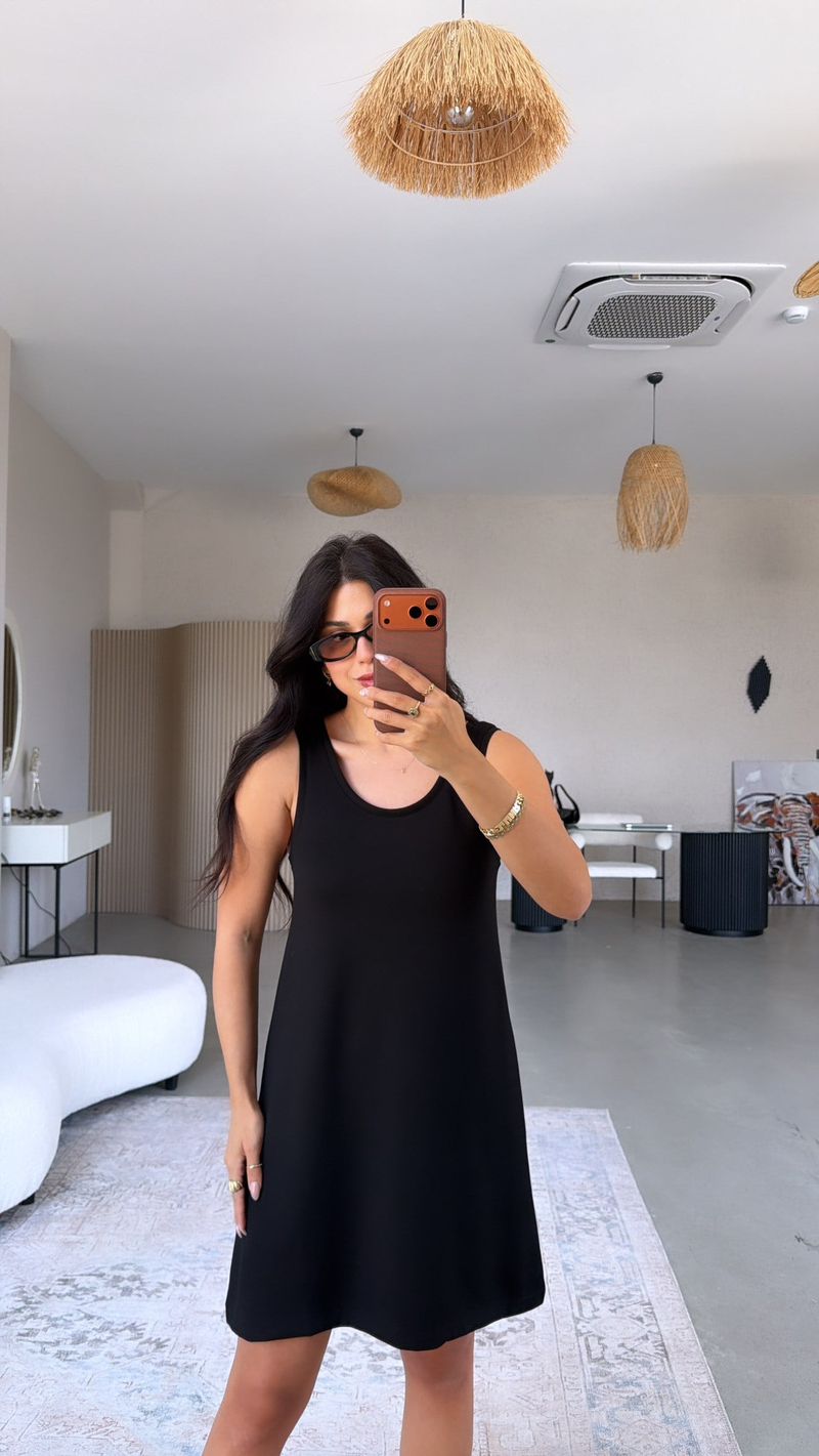 Siyah Kalın Askılı Basic Modal Elbise