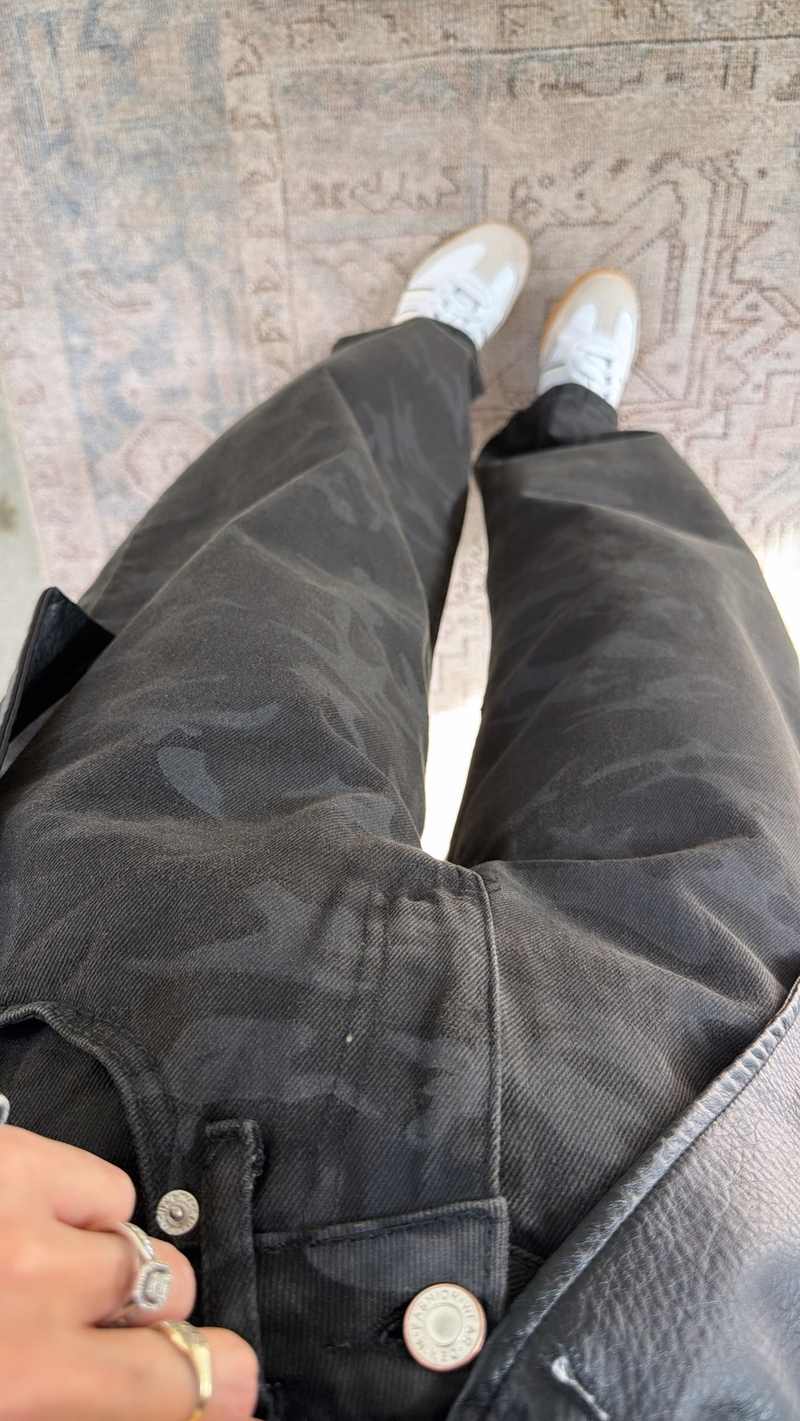Siyah Kamuflaj Style Barrel Jean