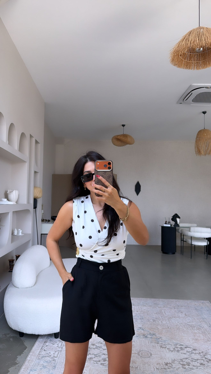 Siyah Keten Premium Kemerli Şort