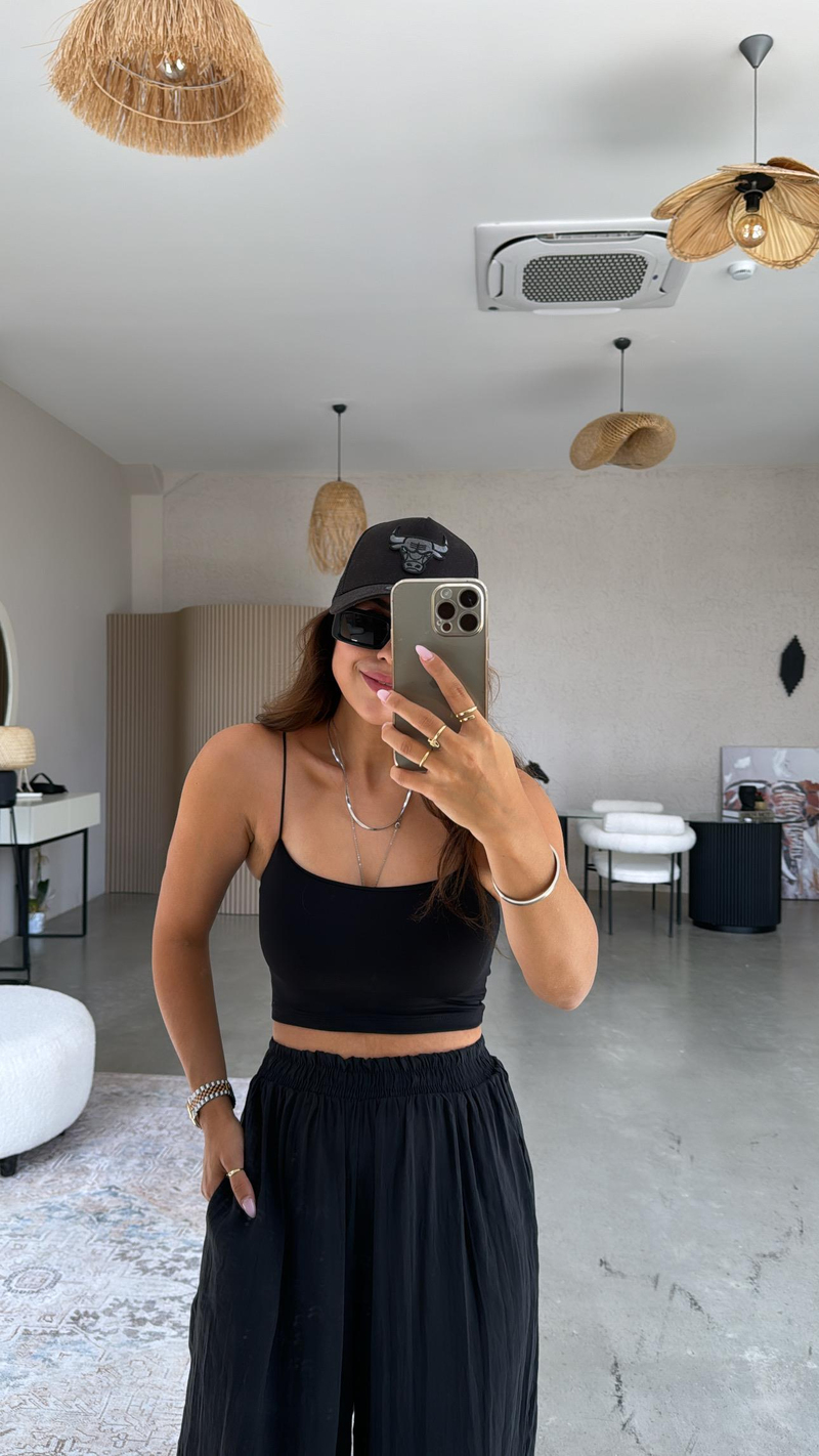 Siyah Lastik Askı Crop