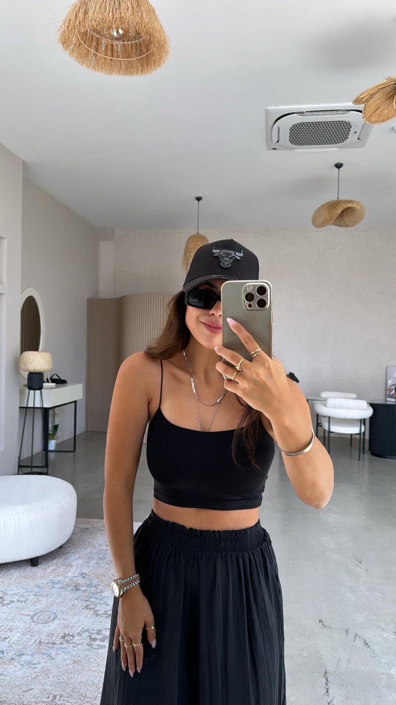 Siyah Lastik Askı Crop