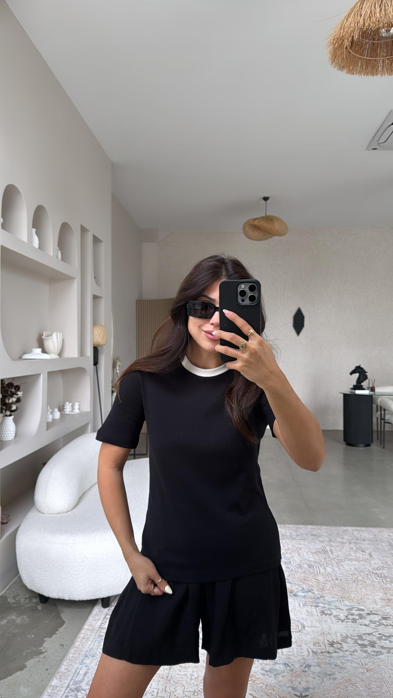 Siyah Massi Bisiklet Yaka Tshirt