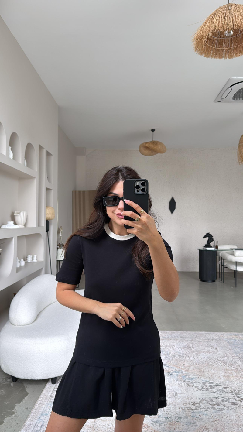 Siyah Massi Bisiklet Yaka Tshirt