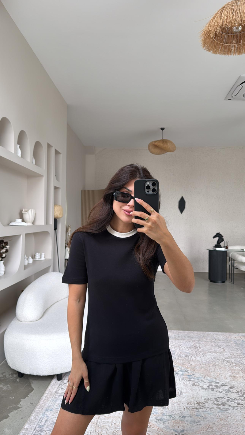 Siyah Massi Bisiklet Yaka Tshirt