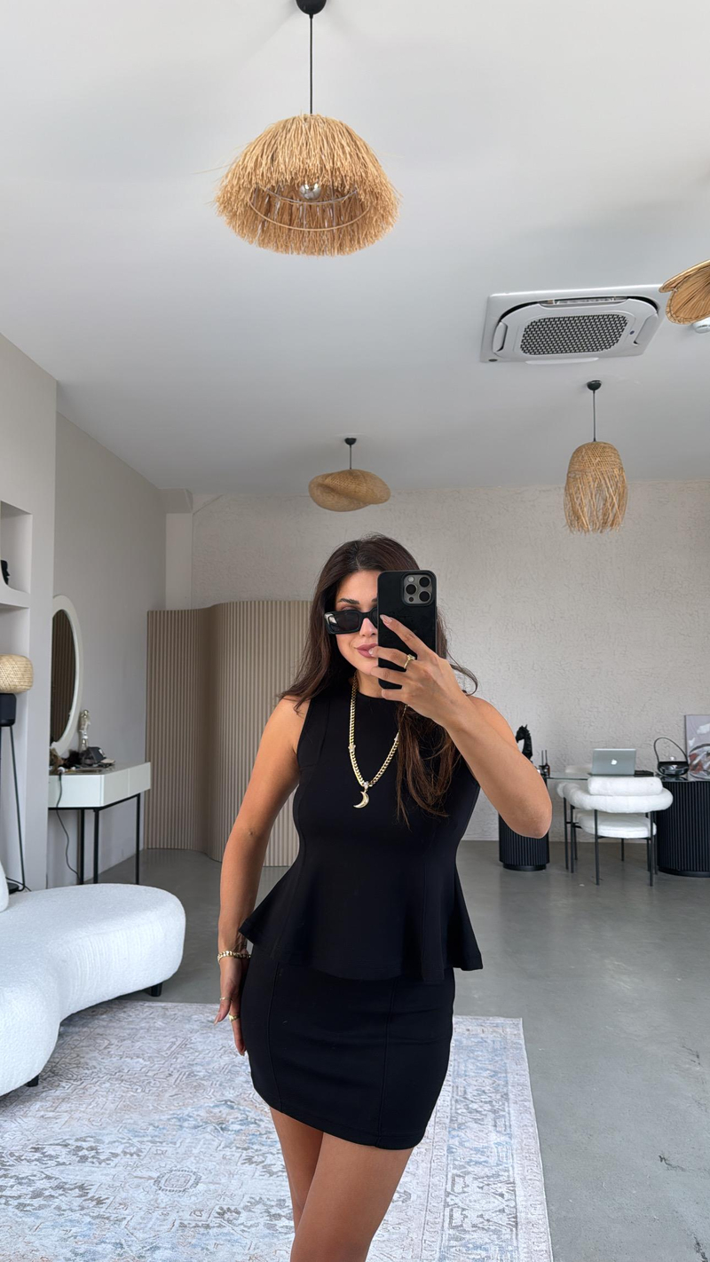 Siyah Modal Mini Etek Bluz Takım