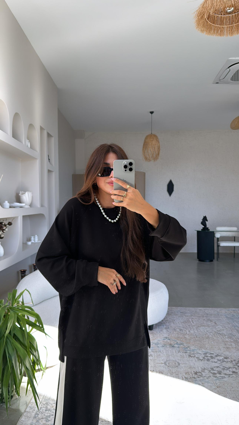 Siyah Modal Yırtmaçlı Sweatshirt