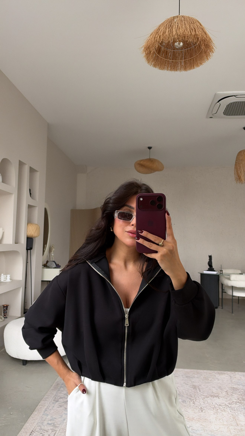 Siyah Oys Model Pileli Premium Modal Ceket