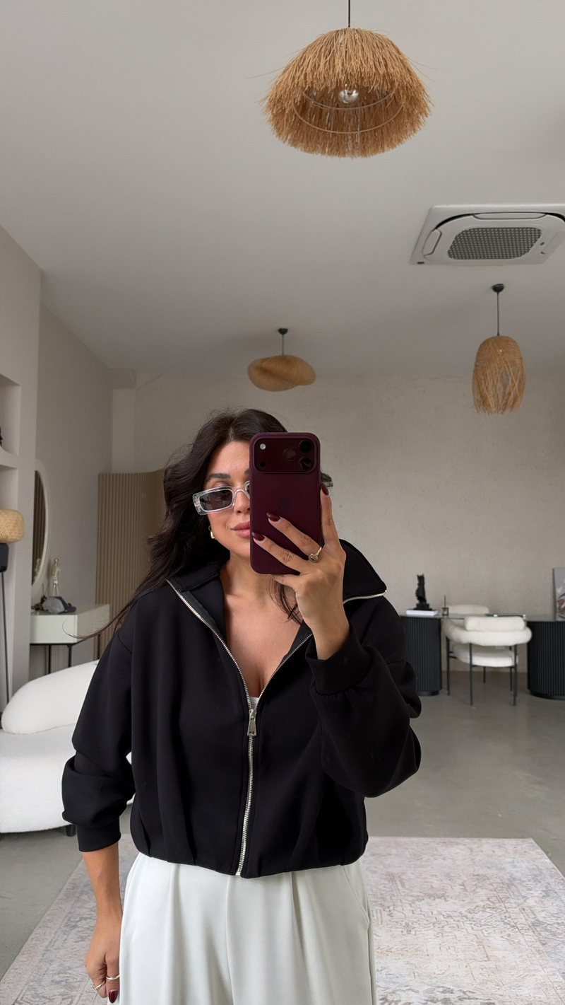 Siyah Oys Model Pileli Premium Modal Ceket