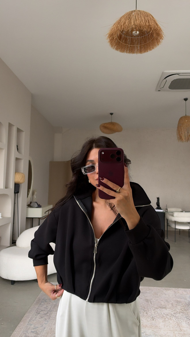 Siyah Oys Model Pileli Premium Modal Ceket